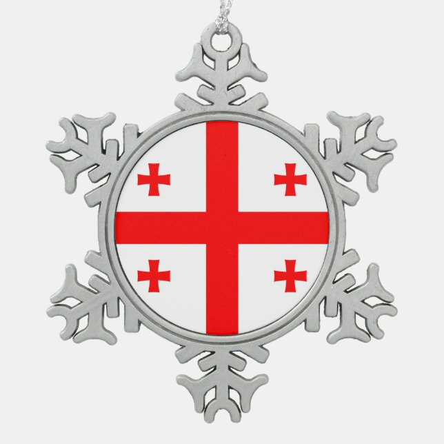 Pewter Snowflake Ornament with Georgia Flag (Front)