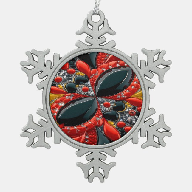 Pewter Snowflake Ornament with Germany Colours (Front)