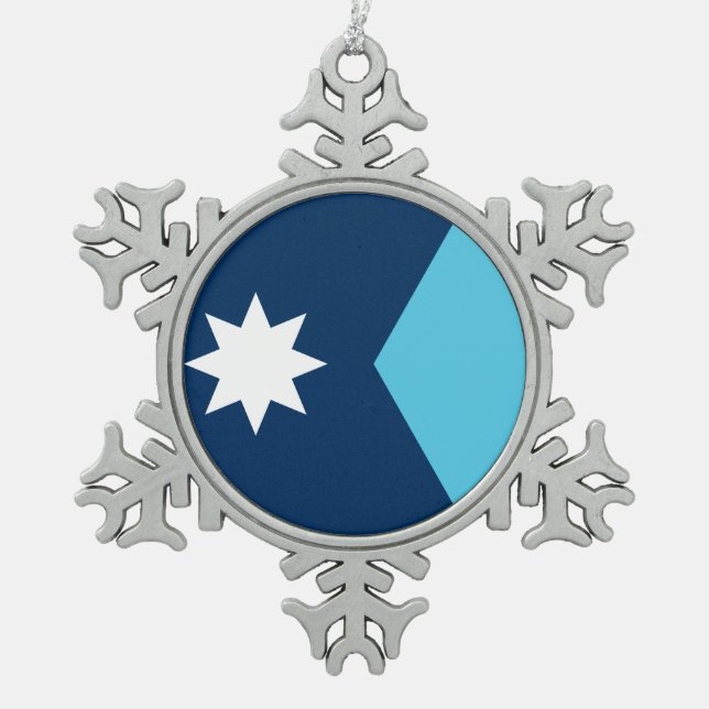 Pewter Snowflake Ornament with Minnesota Flag (Front)