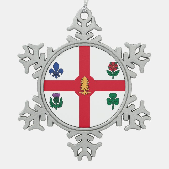 Pewter Snowflake Ornament with Montreal Flag (Front)