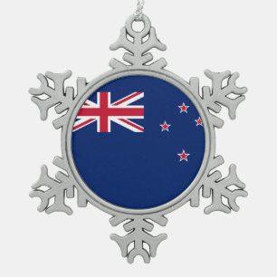 Pewter Snowflake Ornament with New Zealand Flag