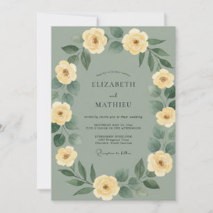 Pewter Yellow Peony Wedding Invitation