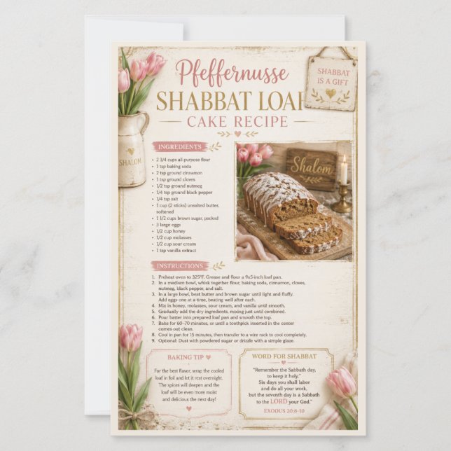 Pfeffernusse Shabbat Loaf Cake, Floral Pink Rustic (Front)