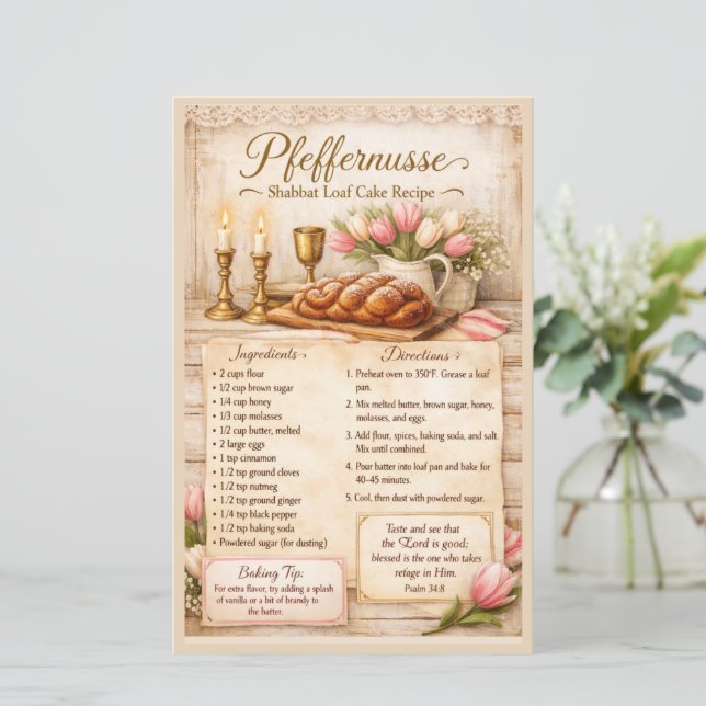 Pfeffernusse Shabbat Loaf Cake, Rustic Pink Retro (Standing Front)
