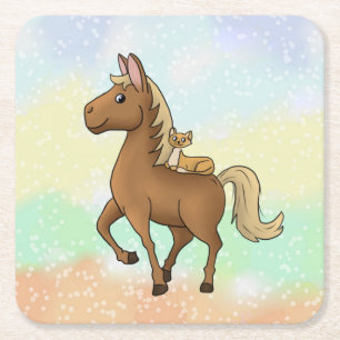 Pferd und Katze  Square Paper Coaster