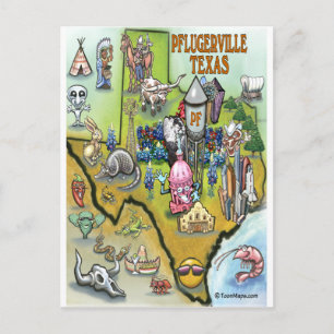 Pflugerville Texas Cartoon Map Postcard