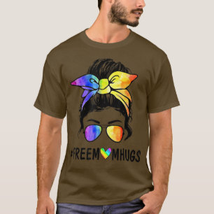Ph Free Mom Hugs Messy Bun LGBT Pride Rainbow T-Shirt