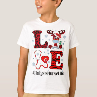 Ph Love Reindeer Dialysis Nurse Christmas Red Plai T-Shirt