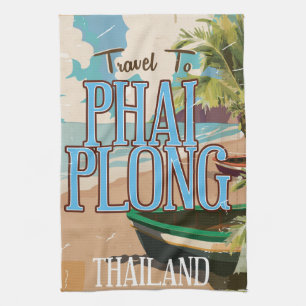 Phai Plong thailand vintage travel poster art. Tea Towel