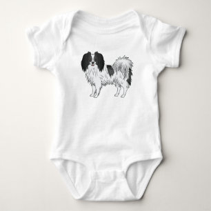 Phalène Dog In Black And White Happy Smiling Dog Baby Bodysuit