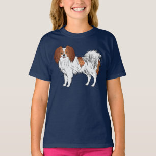 Phalène Dog In Red And White Cartoon Illustration T-Shirt