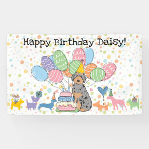 Phantom Blue Merle Aussiedoodle Dog Birthday Party Banner