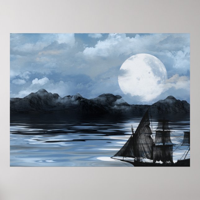Phantom Pirate Ship At Night Poster (Front)