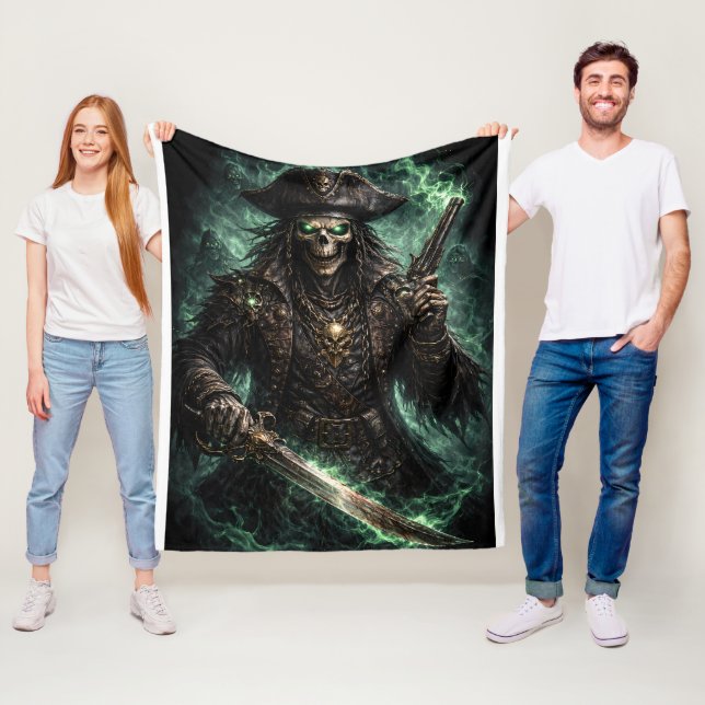 Phantom Pirate Skull – Dark Fantasy Reaper Fleece Blanket (In Situ)