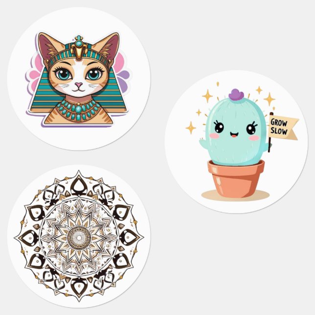 Pharaoh Cat Mandala Cactus Sticker (Group)