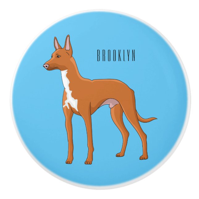 Pharaoh hound dog cartoon illustration ceramic knob (Front)