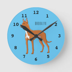 Pharaoh hound dog cartoon illustration round clock