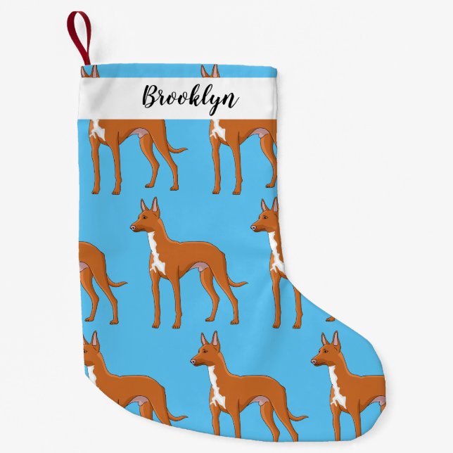 Pharaoh hound dog cartoon illustration small christmas stocking (Front)