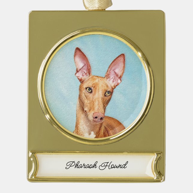 Pharaoh Hound Painting - Cute Original Dog Art Gol Gold Plated Banner Ornament (Front)