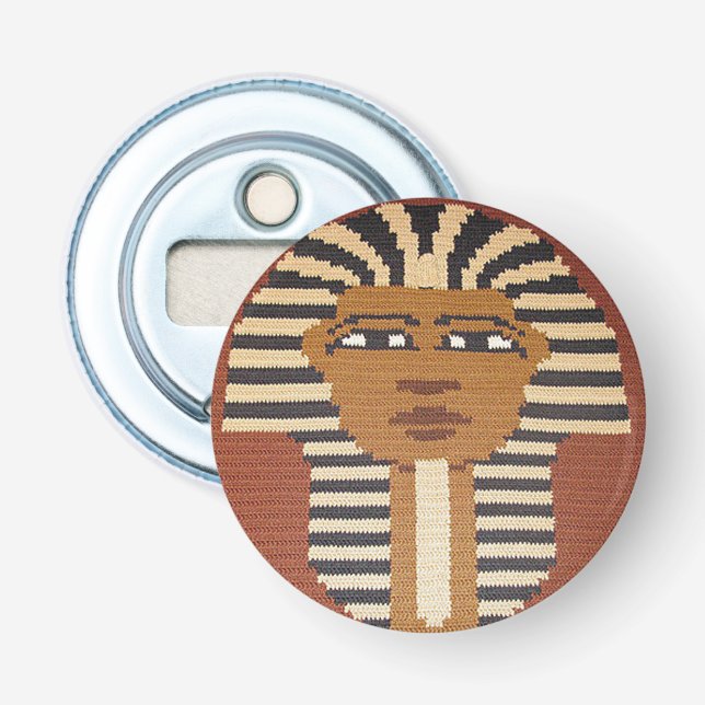 Pharaoh King Tut Brown Black Natural Crochet Print Bottle Opener (Front)