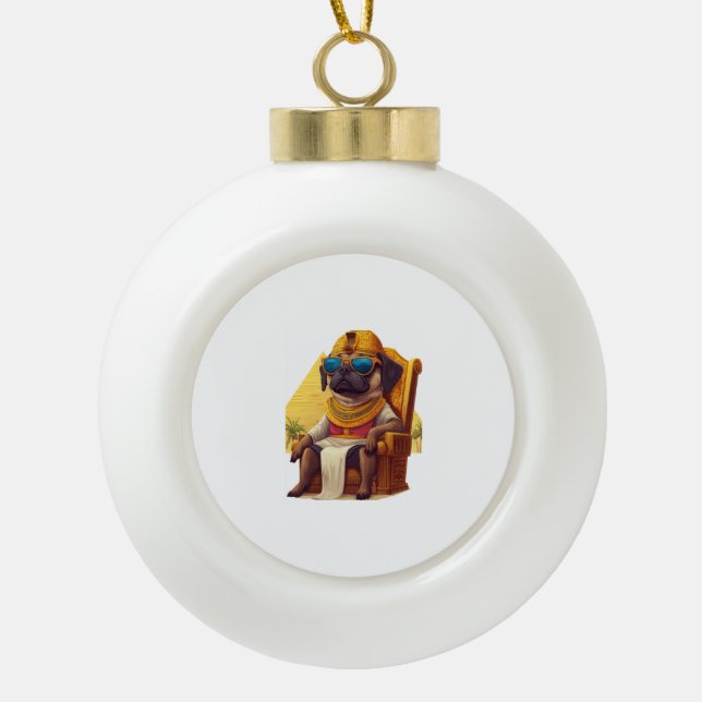 Pharaoh Pug – Ancient Egypt Dog Ceramic Ball Christmas Ornament (Front)