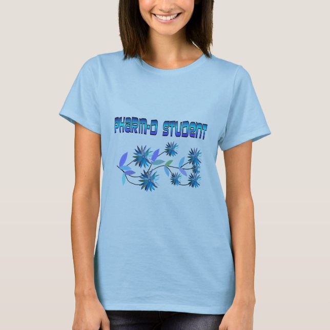 Pharm D Student Blue Flowers Design T-Shirt (Front)