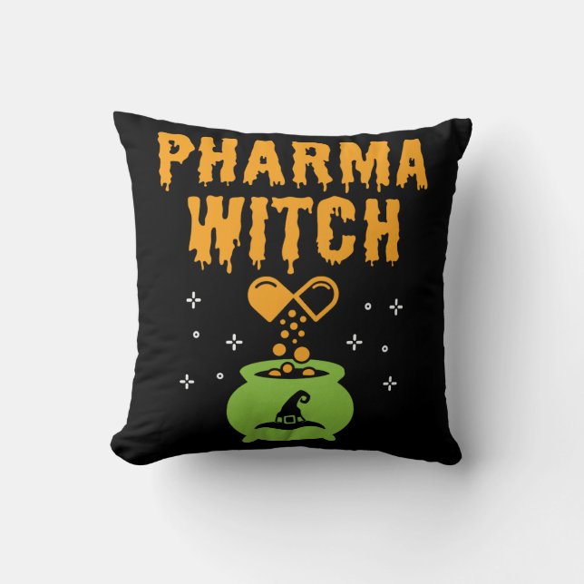Pharma Witch Pharmacist Halloween Pharmacy Tech Cushion (Front)