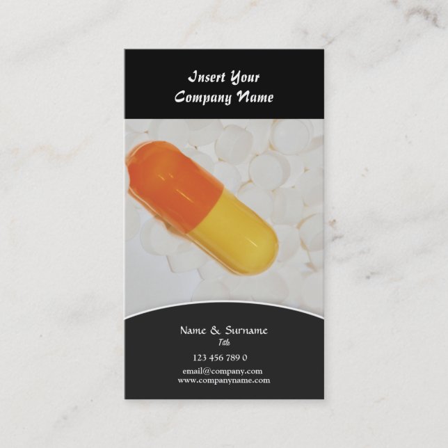Pharmaceutical tablets medical Practitioner's Business Card (Front)