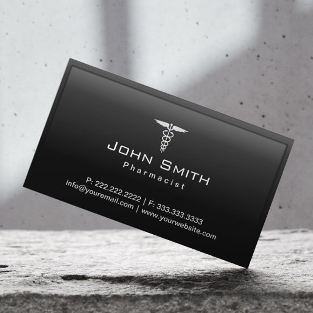 Pharmacist Caduceus Logo Professional Dark Business Card (Creator Uploaded)