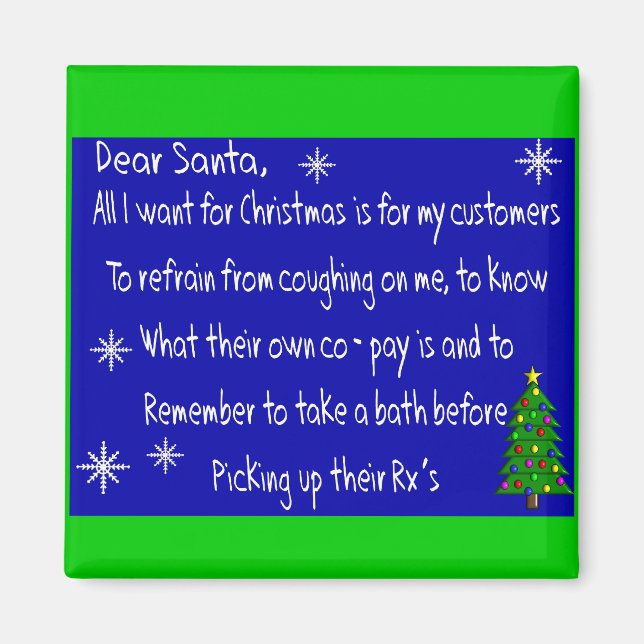 Pharmacist "DEAR SANTA" Christmas Themed Gifts Magnet (Front)