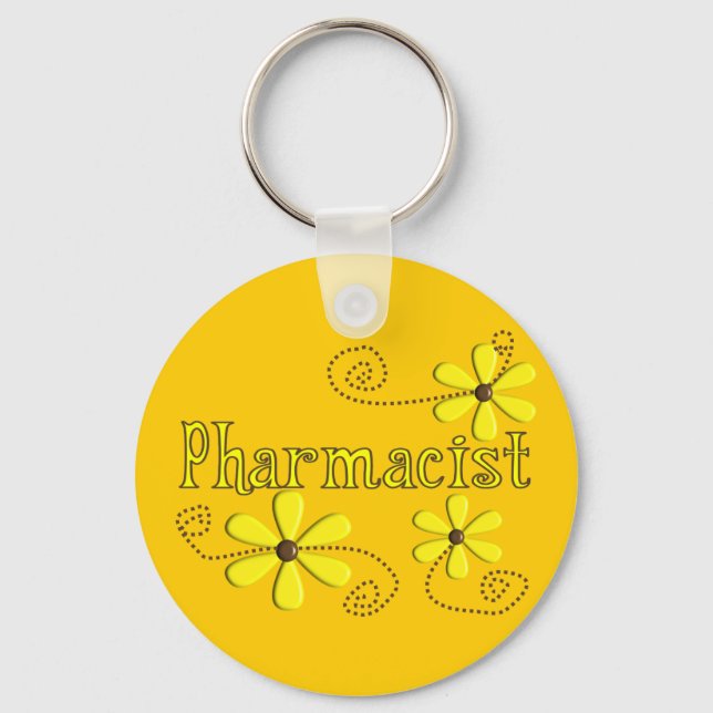 Pharmacist Gifts, Yellow Daisies Key Ring (Front)