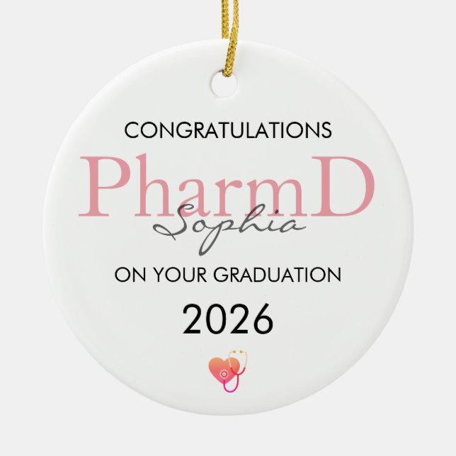 Pharmacist Graduation Personalised Name Year Ceramic Tree Decoration (Front)