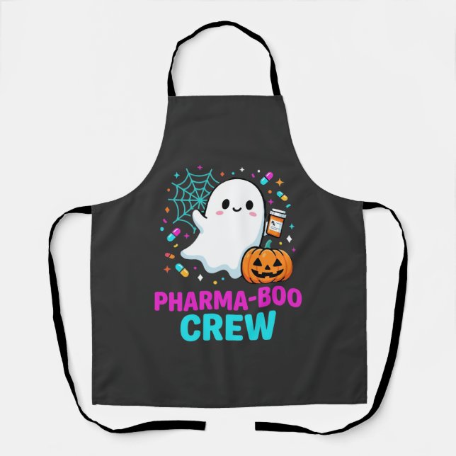 Pharmacist Halloween Pharma-Boo Crew Ghost Design_ Apron (Front)