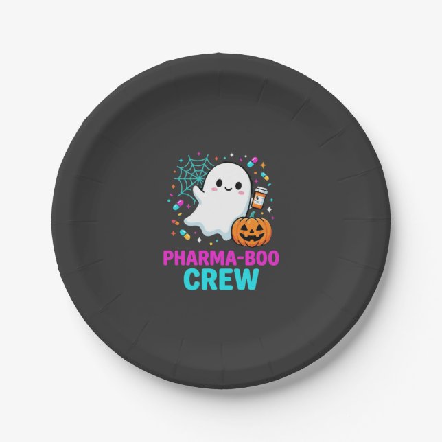 Pharmacist Halloween Pharma-Boo Crew Ghost Design_ Paper Plate (Front)