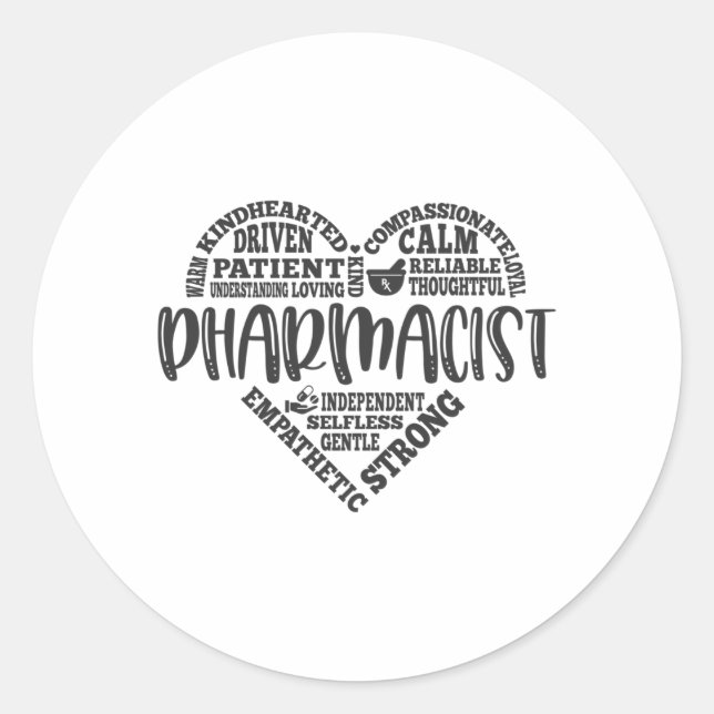 Pharmacist, heart gift, subway art classic round sticker (Front)