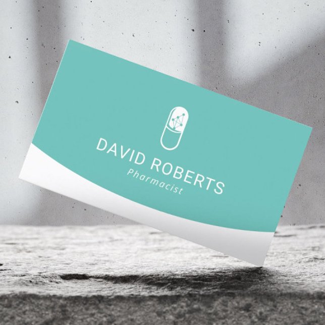 Pharmacist Medical Pill Logo Professional Teal Business Card (Creator Uploaded)