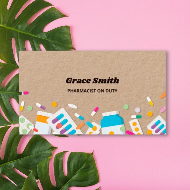 Pharmacist Medication Kraft Business Card (Pharmacist)
