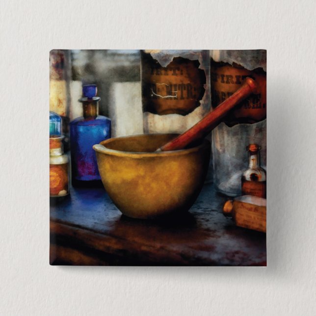 Pharmacist - Mortar and Pestle 15 Cm Square Badge (Front)