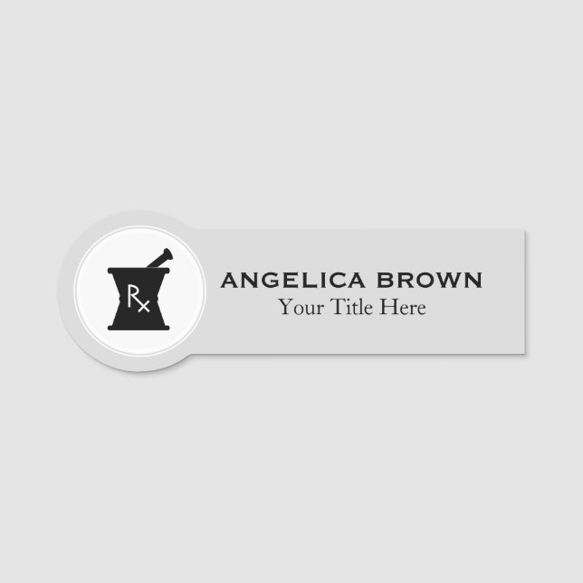 Pharmacist Mortar Pestle Logo Name Tag (Front)