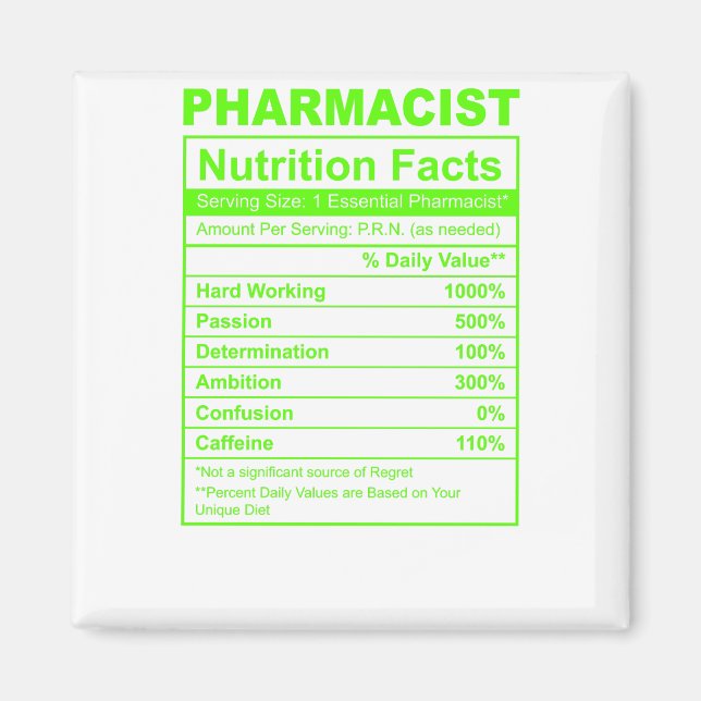 Pharmacist nutrition facts magnet (Front)