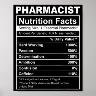 Pharmacist nutritional facts - funny pharmacy poster