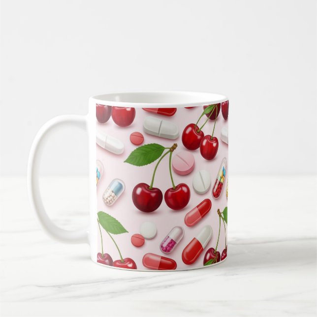 Pharmacist Pink Pills Red Cherries Coffee Mug (Left)