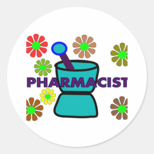"Pharmacist"  Retro Flowers T-Shirts & Gifts Classic Round Sticker