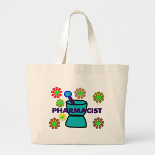 "Pharmacist" Retro Flowers T-Shirts & Gifts Large Tote Bag