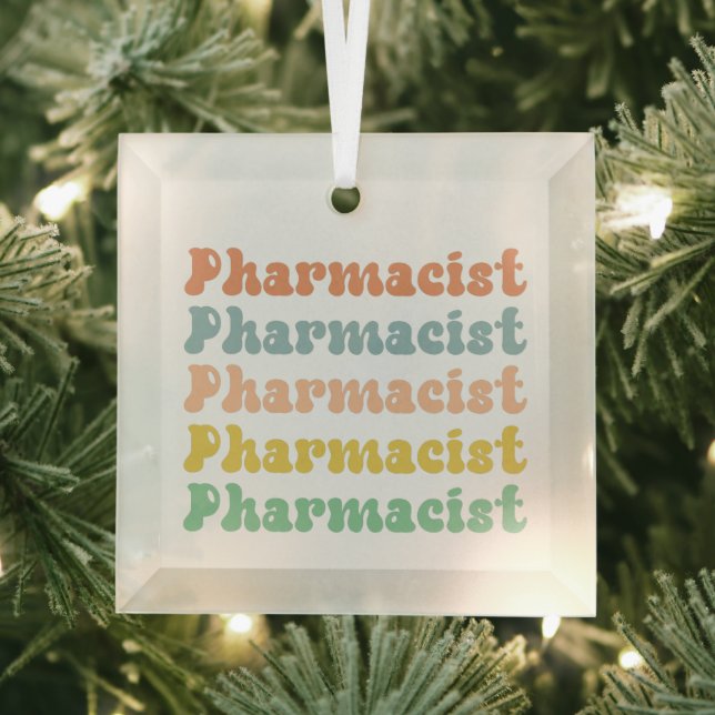Pharmacist Retro Groovy Pharmacy Glass Tree Decoration (Insitu)