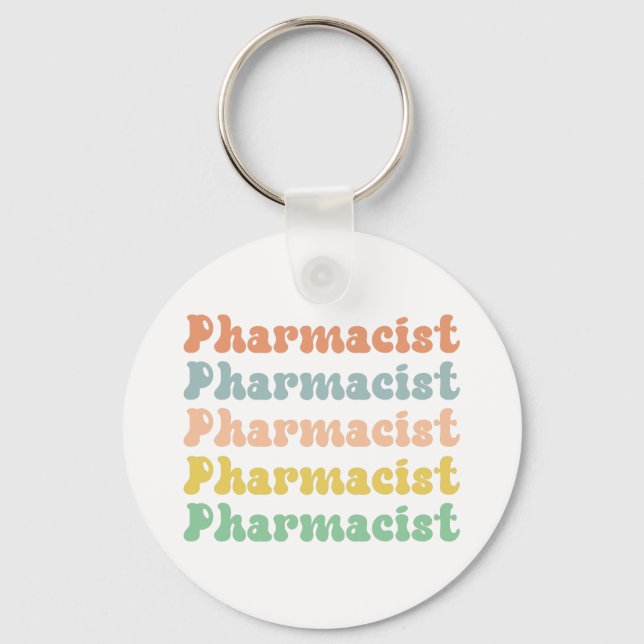 Pharmacist Retro Groovy Pharmacy Key Ring (Front)