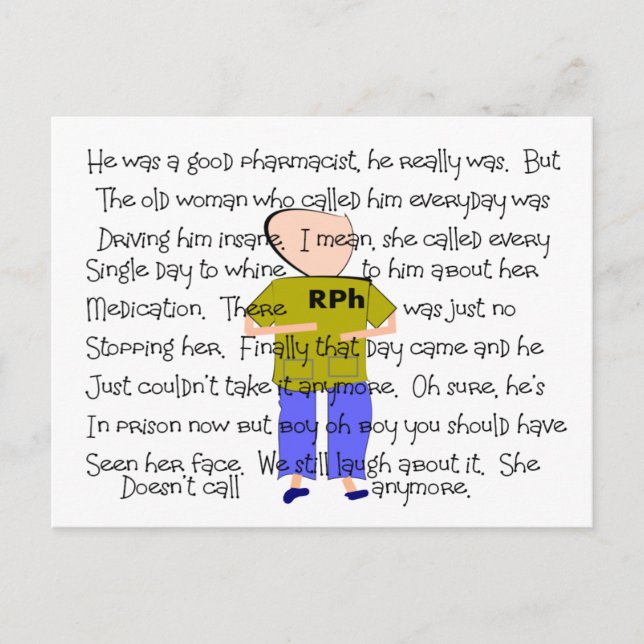 PHARMACIST Story ARt "He Lost it!" Postcard (Front)
