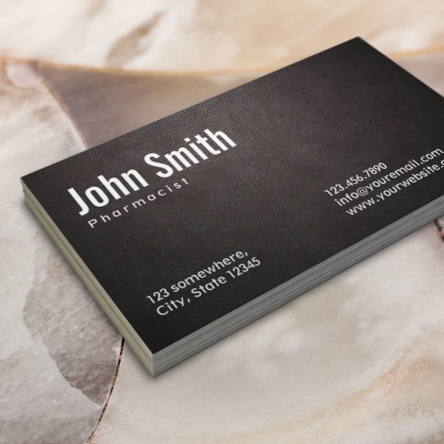 Pharmacist Stylish Dark Leather Business Card (Creator Uploaded)