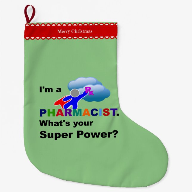 Pharmacist Superhero Large Christmas Stocking (Front)