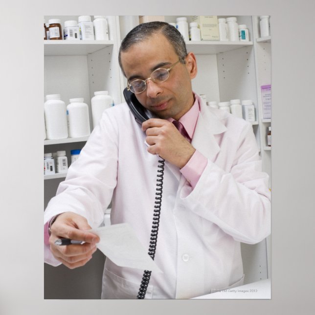 Pharmacist using a phone poster (Front)